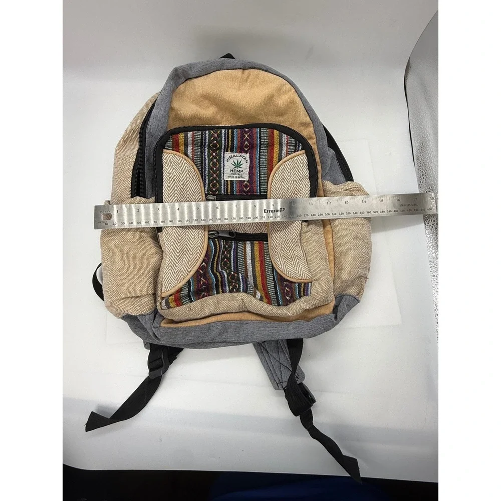 Himalayan Hemp Woven Boho Backpack Made in Nepal Tan Grey Multicolor